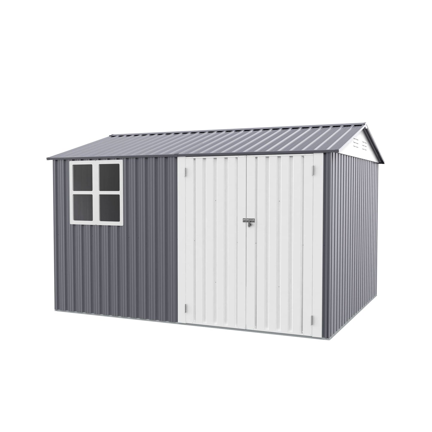 [08X10FT] Alora Outdoor Garden Tool Shed With Thickened Galvanized Steel, Sloped Roof, Vents And Double Lockable Doors (SAK66582)