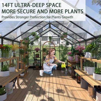 [08X16FT] Premium Outdoor Walk-In Polycarbonate Greenhouse With Roof Vents & Sliding Doors, 4MM (SAK72649)