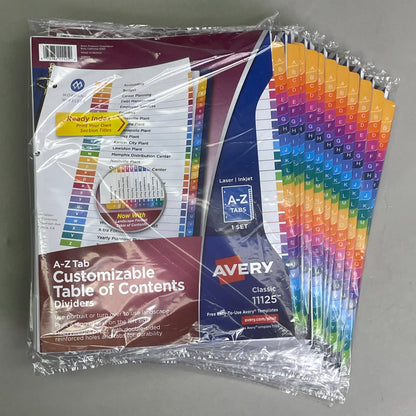 AVERY (12-PACK) A-Z Tab Dividers Customizable TOC Ready Index Multicolor 11125
