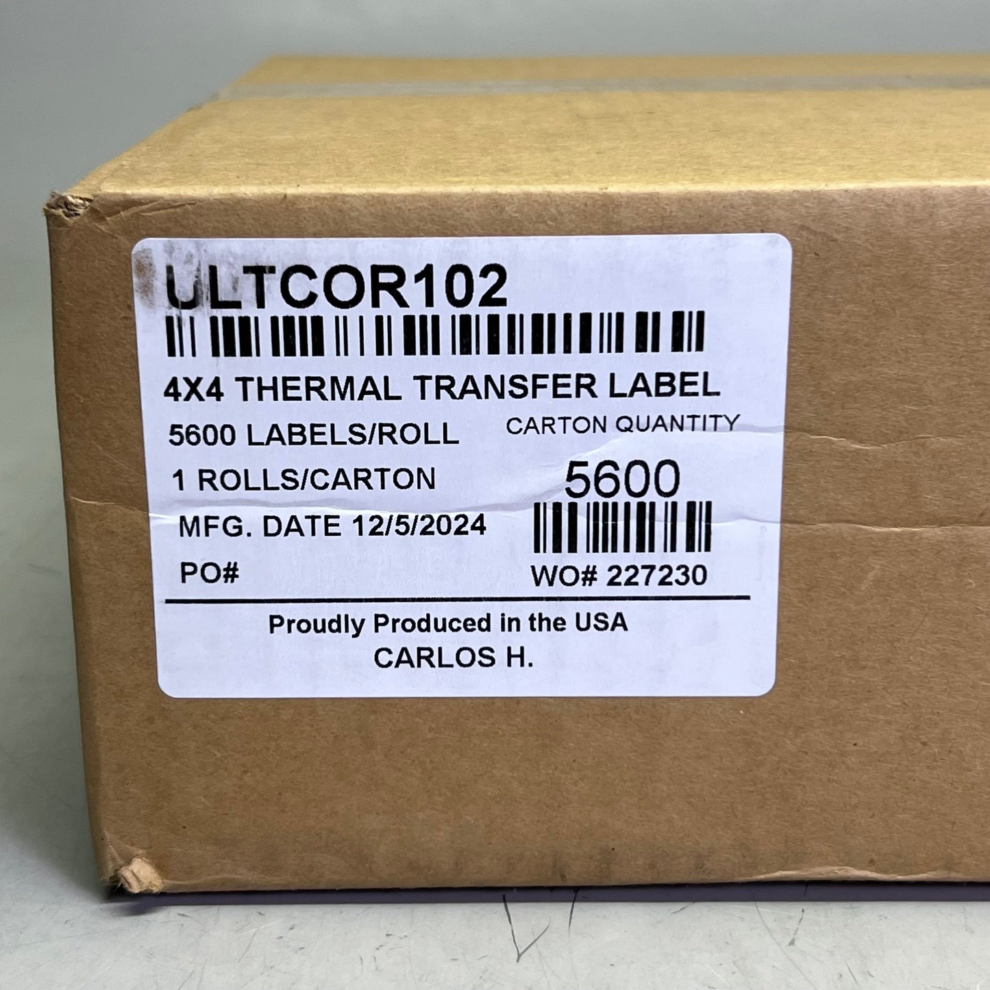 CARLOS H. 4x4 Thermal Transfer Label 5600 Labels/Roll, Black & White ULTCOR102