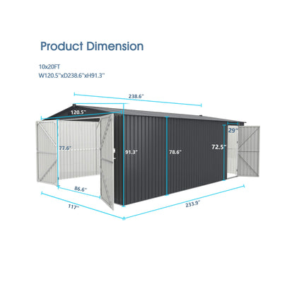 [10X20FT] Alora Heavy-Duty Multipurpose Outdoor All-Weather Utility Garage Storage Shed With Air Vents (SAK74834)