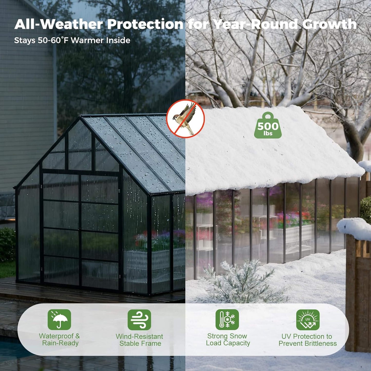 [10X24FT] Heavy-Duty Outdoor Aluminum Polycarbonate Greenhouse With Roof Vents And Swing Doors, 4MM (SAK97032)