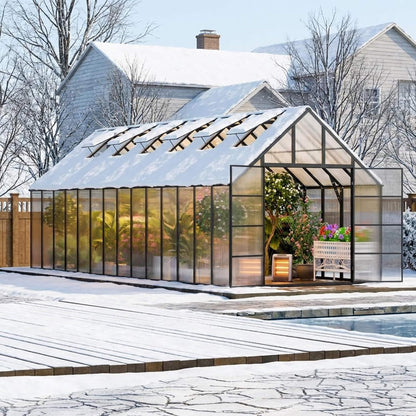 [10X28FT] Heavy-Duty Outdoor Aluminum Polycarbonate Greenhouse With Roof Vents And Swing Doors, 4MM (SAK24618)