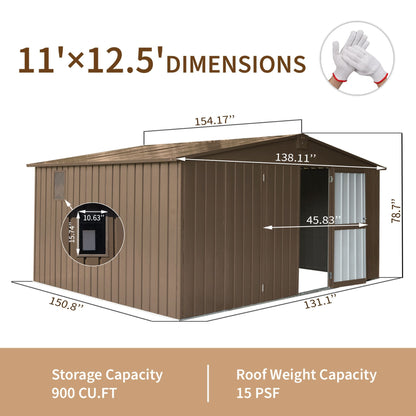 [11X12FT] Alora Outdoor Backyard Storage Metal Shed With Galvanized Steel Frame, Windows, And Lockable Doors (SAK60167)