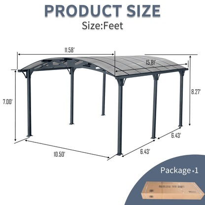 [12X16FT] Alora Large Outdoor Aluminum Arch Carport With Polycarbonate Panels (SAK65820)