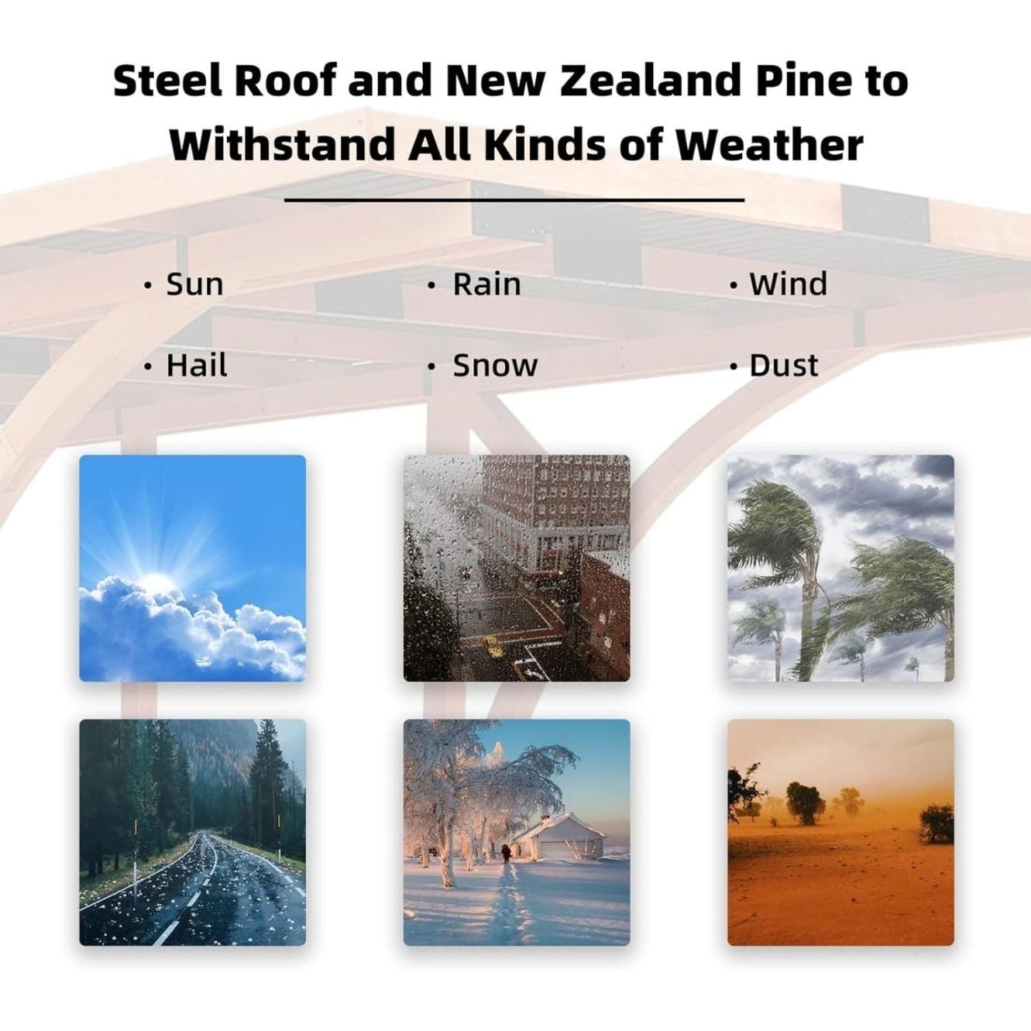 [12X18FT] Alora Premium Heavy-Duty Pine Wood Arc-Shaped Carport With Metal Roof (SAK94716)