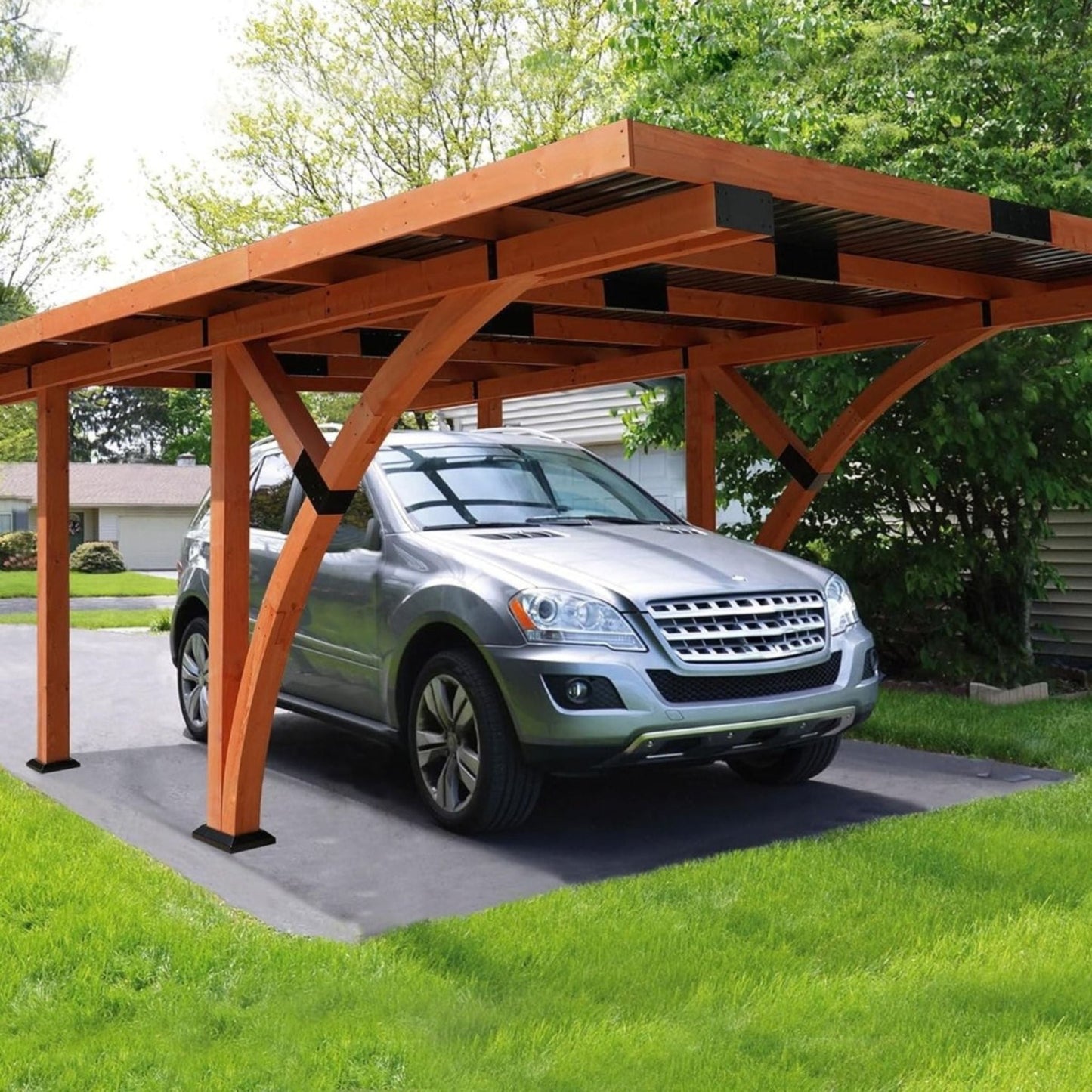 [12X18FT] Alora Premium Heavy-Duty Pine Wood Arc-Shaped Carport With Metal Roof (SAK94716)