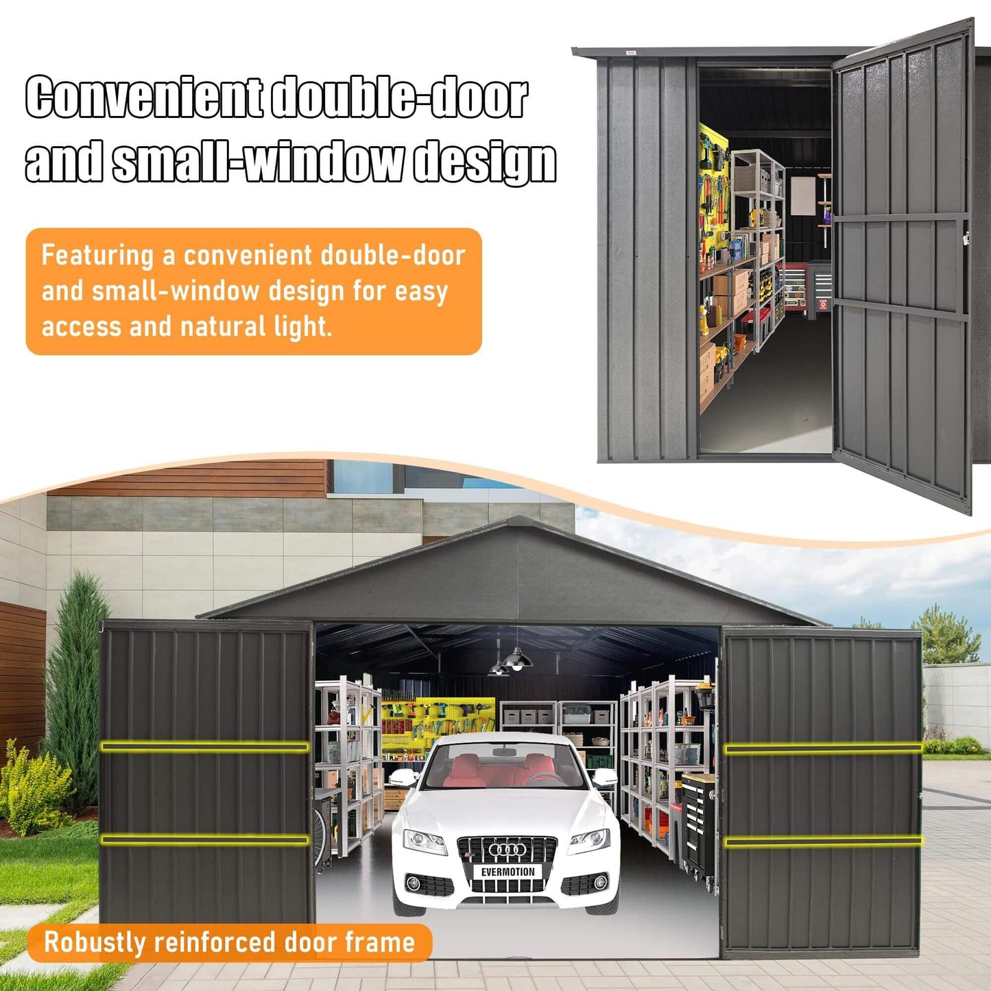 Extra-Large Outdoor Heavy-Duty Metal Garage Shed With Lockable Doors (SAK14093)
