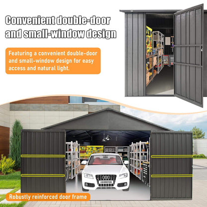 Extra-Large Outdoor Heavy-Duty Metal Garage Shed With Lockable Doors (SAK14093)