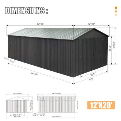 Extra-Large Outdoor Heavy-Duty Metal Garage Shed With Lockable Doors (SAK14093)