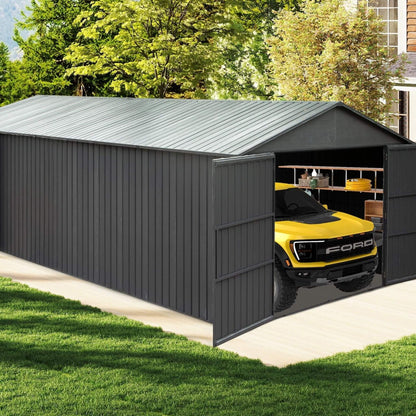Extra-Large Outdoor Heavy-Duty Metal Garage Shed With Lockable Doors (SAK14093)