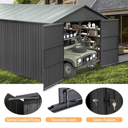 Extra-Large Outdoor Heavy-Duty Metal Garage Shed With Lockable Doors (SAK14093)