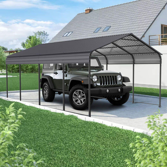 [12X20FT] Alora Heavy-Duty Metal Carport With Galvanized Steel Roof For Car, Boats And Trucks, Gray (SAK95562)