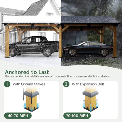 [12X24FT] Alora Large Heavy-Duty Outdoor Cedar Wood Hardtop Carport With Galvanized Steel Roof (SAK48392)