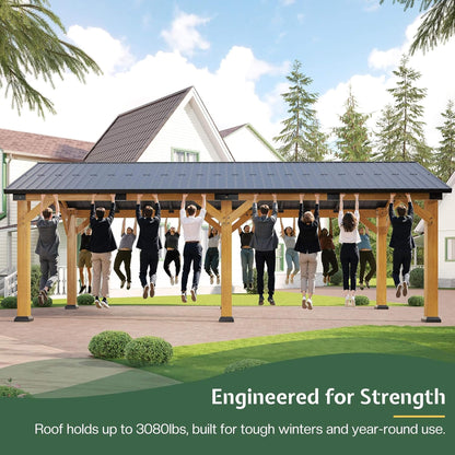 [12X24FT] Alora Large Heavy-Duty Outdoor Cedar Wood Hardtop Carport With Galvanized Steel Roof (SAK48392)