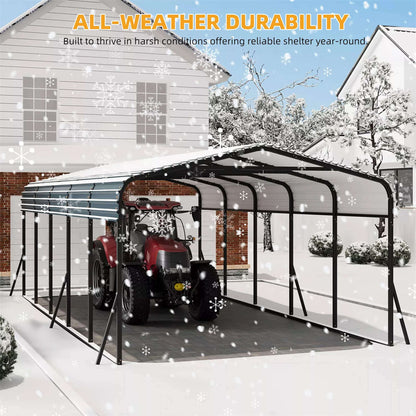 [12X24FT] Alora Large Heavy-Duty Outdoor Metal Carport Kit With Galvanized Steel Roof (SAK53849)