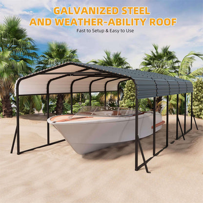 [12X24FT] Alora Large Heavy-Duty Outdoor Metal Carport Kit With Galvanized Steel Roof (SAK53849)