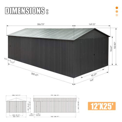 Extra-Large Outdoor Heavy-Duty Metal Garage Shed With Lockable Doors (SAK14093)