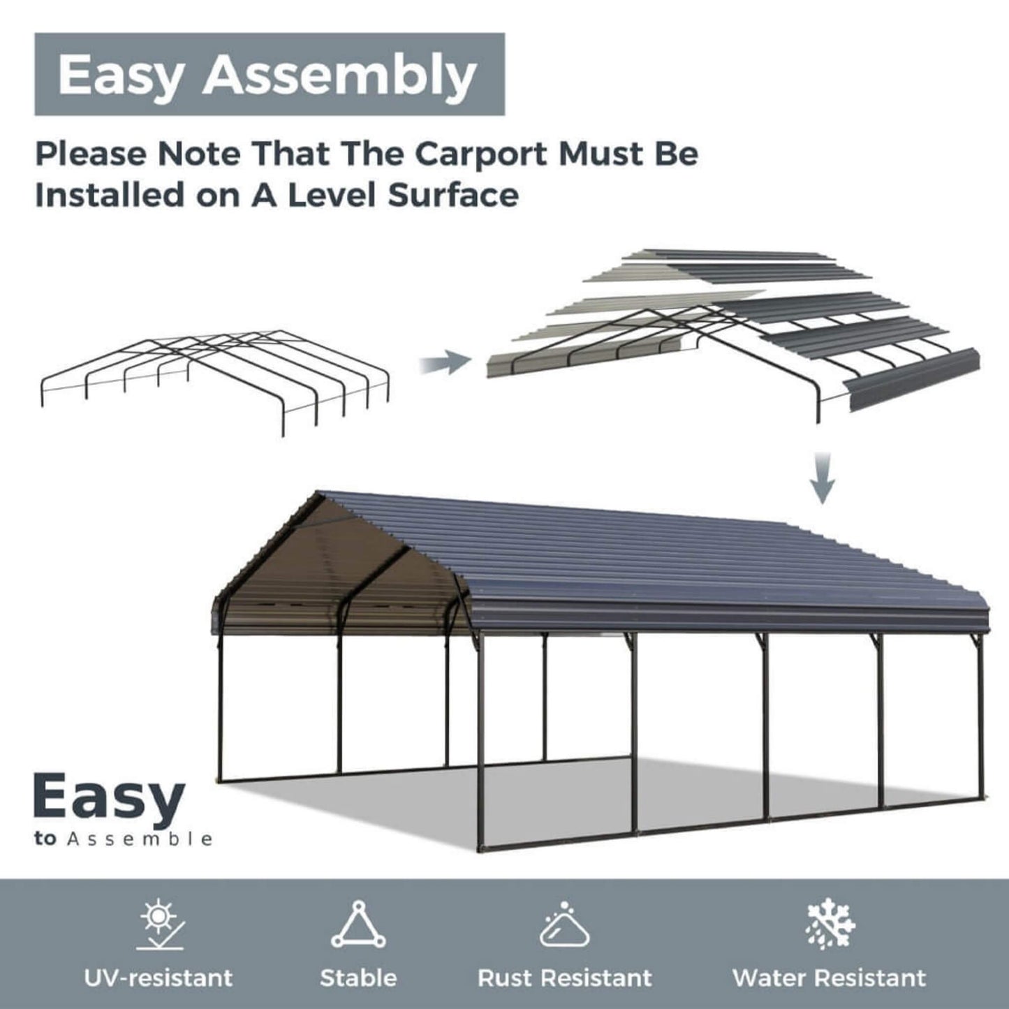[12X25FT] Alora Heavy Duty Extra Large Multi Vehicle Carport Kit With Galvanized Steel Roof (SAK37514)