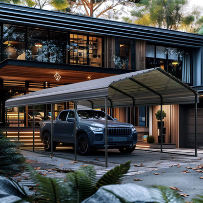 [12X25FT] Alora Heavy Duty Extra Large Multi Vehicle Carport Kit With Galvanized Steel Roof (SAK37514)