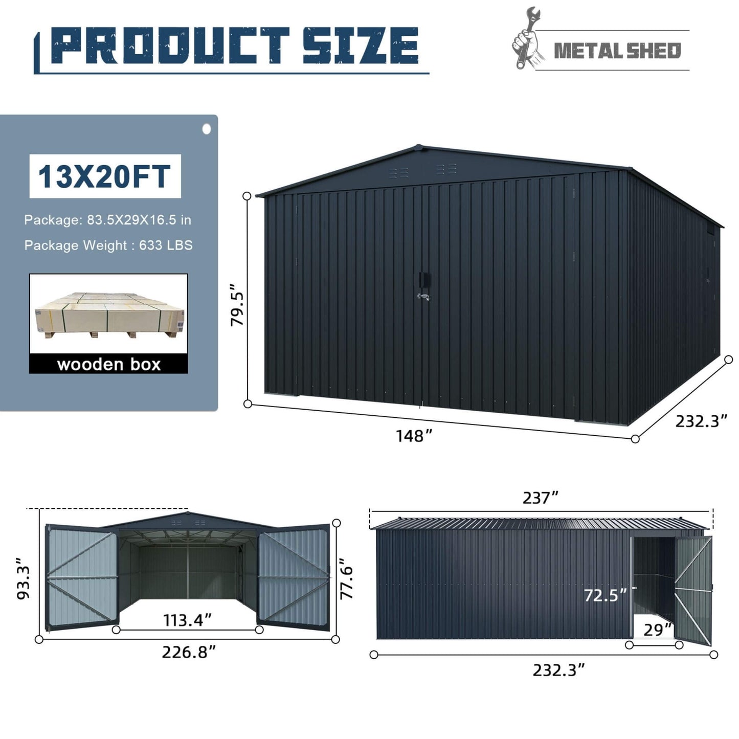 [13X20FT] Alora Extra-Large Premium Weather-Resistant Outdoor Multi-Purpose Utility Storage Shed (SAK84920)