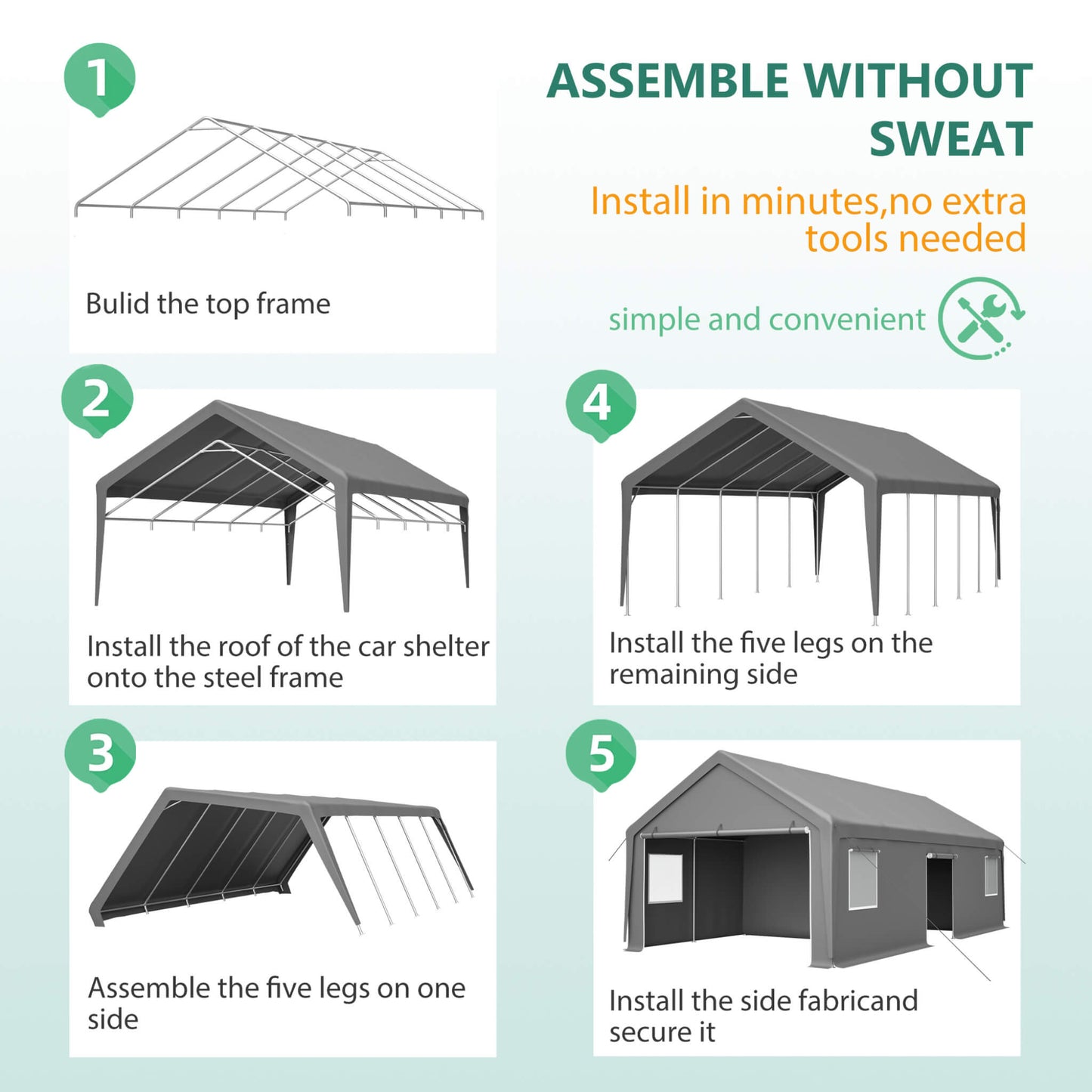 [13X26FT] Alora Heavy-Duty Carport Canopy With Roll-Up Doors And Windows (SAK14975)