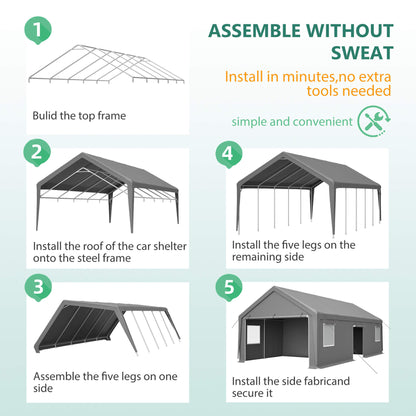 [13X26FT] Alora Heavy-Duty Carport Canopy With Roll-Up Doors And Windows (SAK14975)