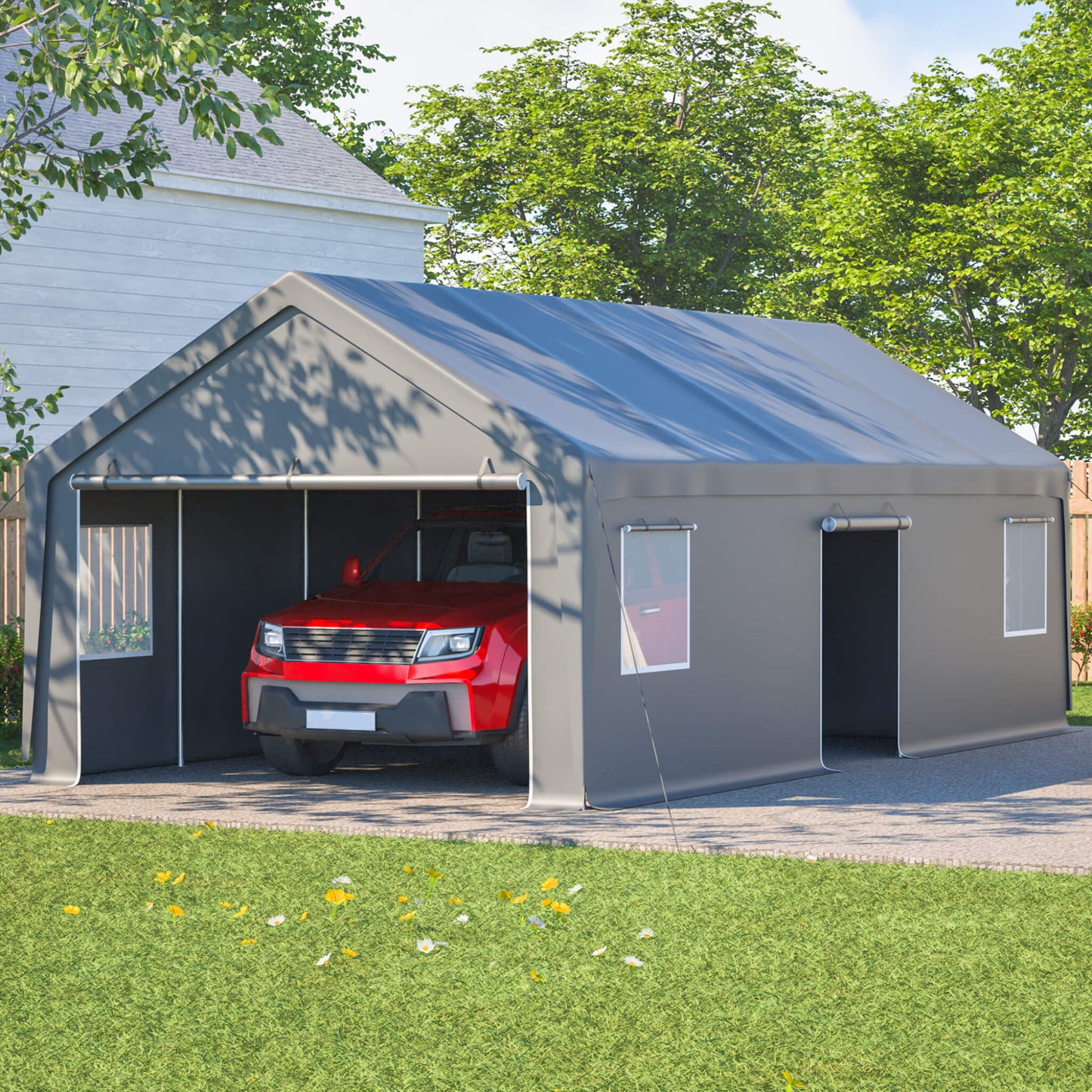[13X26FT] Alora Heavy-Duty Carport Canopy With Roll-Up Doors And Windows (SAK14975)