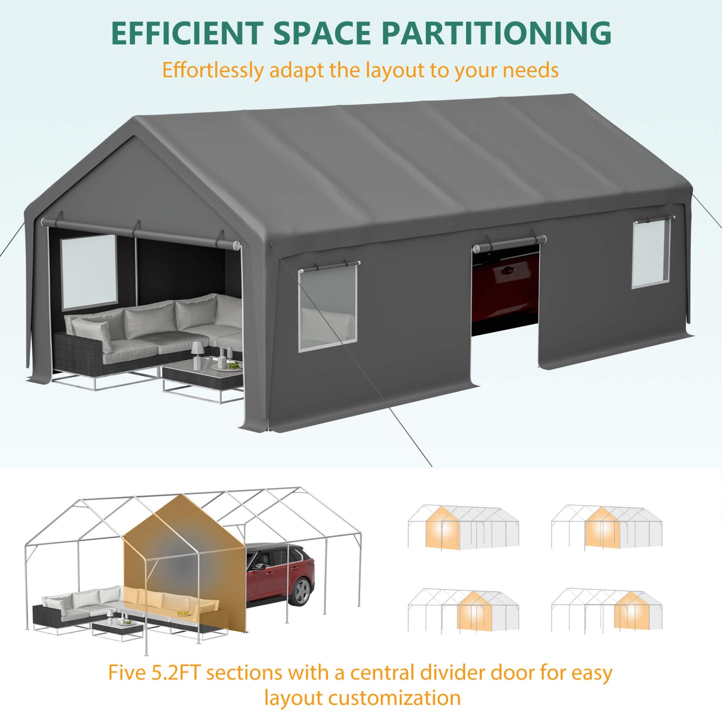 [13X26FT] Alora Heavy-Duty Carport Canopy With Roll-Up Doors And Windows (SAK14975)