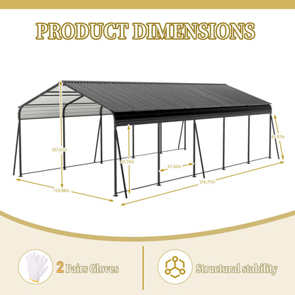 [13X26FT] Alora Heavy-Duty Weather-Resistant Outdoor Carport With Protective Film (SAK82451)