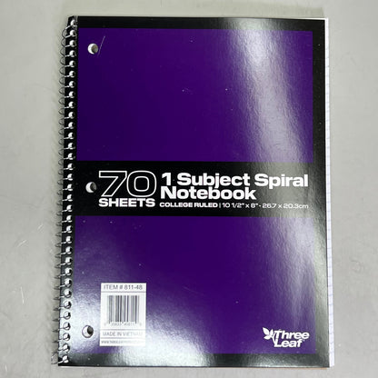 ZA@ THREE LEAF (6 PACK) 1 Subject Spiral Notebook College Ruled 70 Sheets 811-48