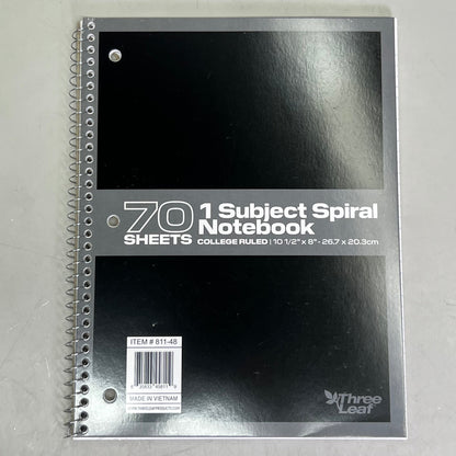 ZA@ THREE LEAF (6 PACK) 1 Subject Spiral Notebook College Ruled 70 Sheets 811-48