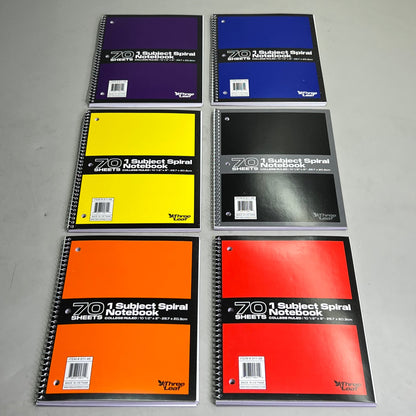 ZA@ THREE LEAF (6 PACK) 1 Subject Spiral Notebook College Ruled 70 Sheets 811-48