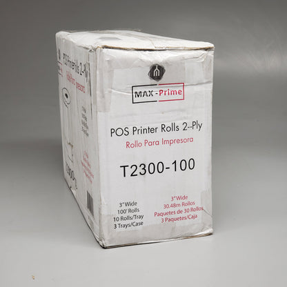 MAX-PRIME (100 Rolls) POS Thermal Printer Rolls 2-Ply 3"x100' T2300-100