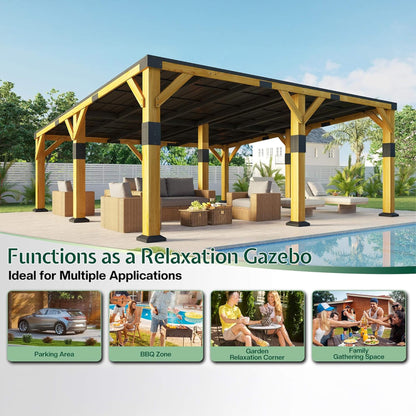 [20X20FT] Alora Heavy-Duty All-Weather Outdoor Cedar Wood Carport With Galvanized Steel Roof (SAK76145)