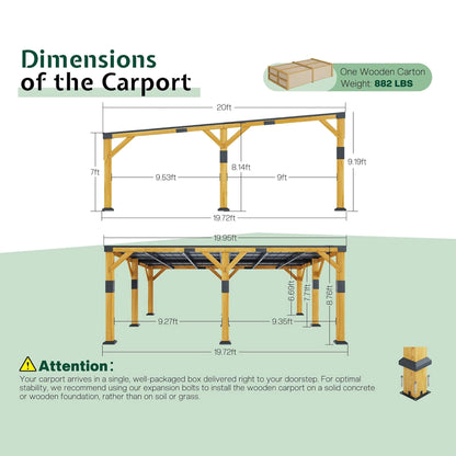 [20X20FT] Alora Heavy-Duty All-Weather Outdoor Cedar Wood Carport With Galvanized Steel Roof (SAK76145)