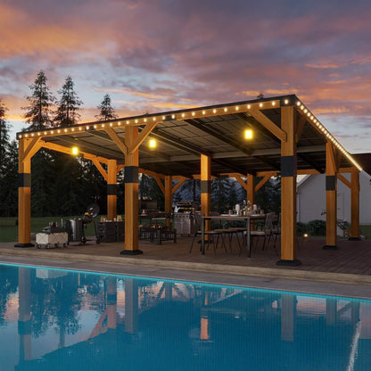 [20X20FT] Alora Heavy-Duty All-Weather Outdoor Cedar Wood Carport With Galvanized Steel Roof (SAK76145)