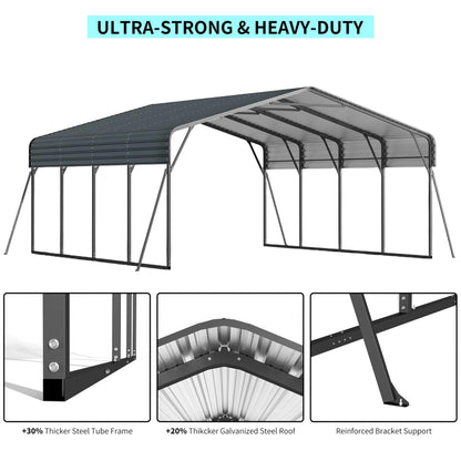 [20X20FT] Alora Extra Large Heavy-Duty Outdoor Metal Carport With Galvanized Steel Roof For Cars, Boats And Trucks (SAK75633)