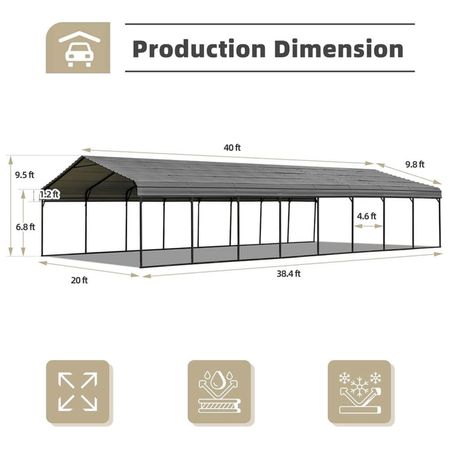 [20X40FT] Alora Extra Large Heavy Duty Four Car Outdoor Metal Carport Canopy For Trucks, Boats And SUVs (SAK29713)