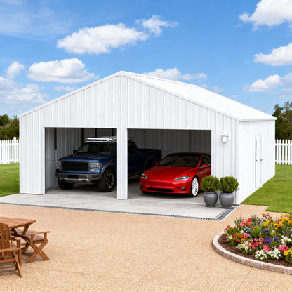 [22X23FT] Heavy-Duty Double Garage Steel Barn Storage Shed (SAK94567)