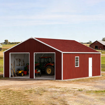[22X23FT] Heavy-Duty Red-Brown Double Garage Steel Barn Storage Shed (SAK83456)