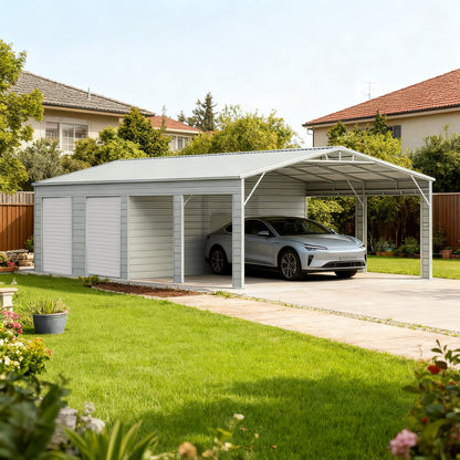[23X46FT] Heavy-Duty Steel Garage Storage Shed With Reinforced Roof And 2 Doors (SAK29384)