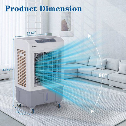 3 in 1 Portable Evaporative Cooler,Indoor,Outdoor,2647CFM Personal Air Cooler with remote control ,10.57 Gal Large Water Tank & Scroll Casters, 4 Ice Packs,White and gray
