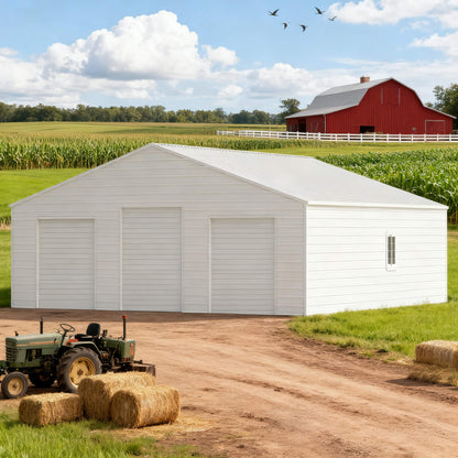 [39X39FT] Extra-Large Heavy-Duty Galvanized Steel Barn Building Shed With 3 Rolling Door Garages (SAK10234)