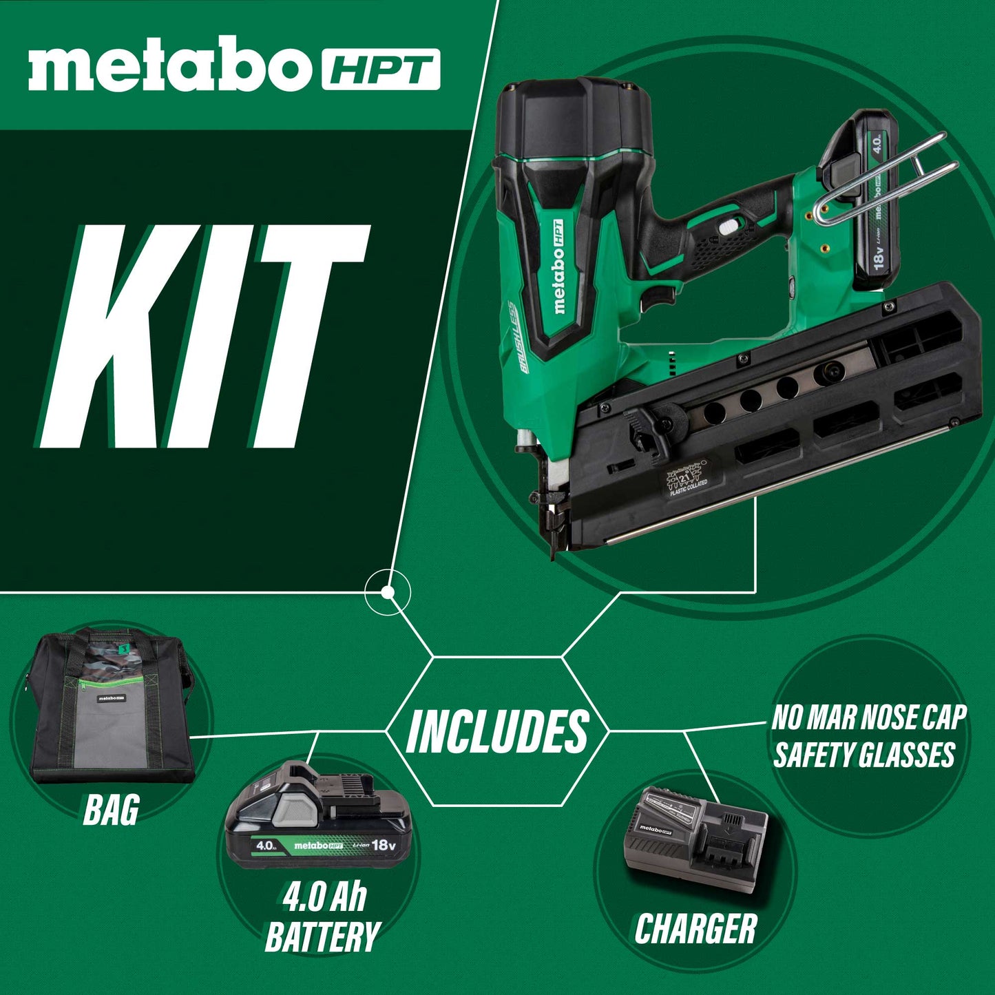 Metabo HPT NR1890DRSTM 18V MultiVolt™ Cordless 21 Degree 3-1/2" Plastic Strip Framing Nailer