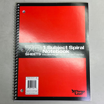 ZA@ THREE LEAF (6 PACK) 1 Subject Spiral Notebook College Ruled 70 Sheets 811-48