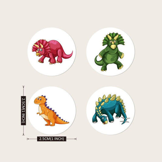 500pcs/roll Round Dinosaur Stickers for Kids Teacher Reward Stickers School Supplies Animal Incentive Roll Sticker