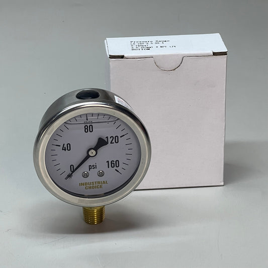 INDUSTRIAL CHOICE Stainless Steel Pressure Gauge 0-160 PSI 2.5" LS-160-2.5-SS-4