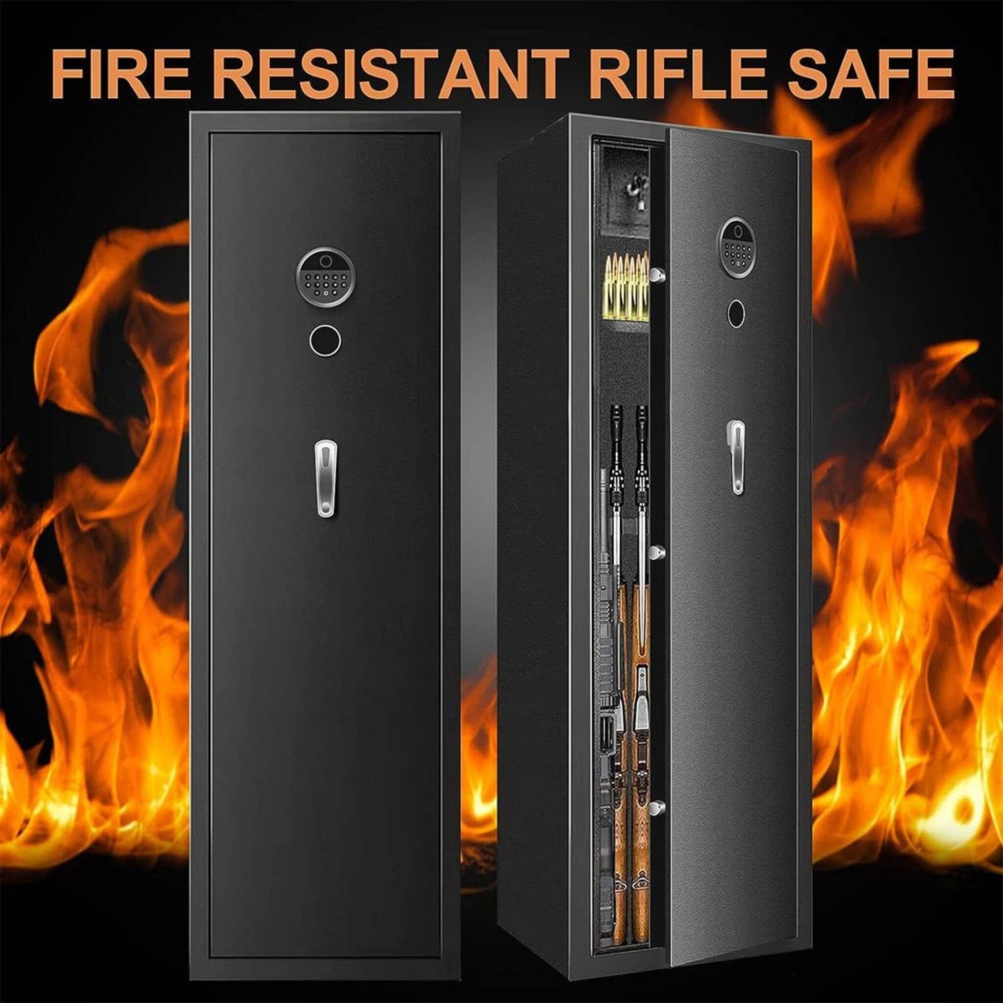 57" Heavy-Duty Anti-Theft Fireproof Biometric Gun Rifle Pistol Safe For Home, 11-12 Guns (SAK53816)
