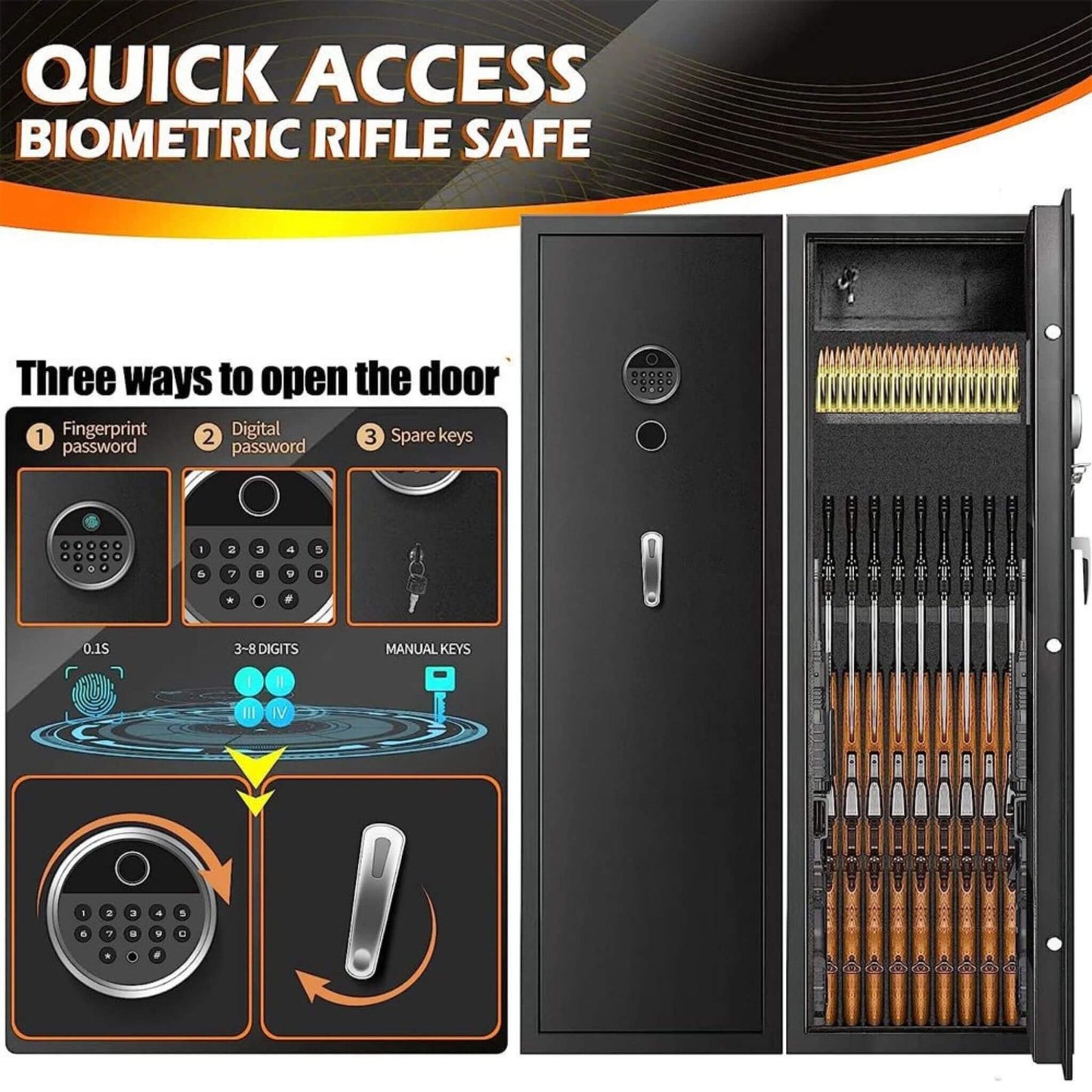 57" Heavy-Duty Anti-Theft Fireproof Biometric Gun Rifle Pistol Safe For Home, 11-12 Guns (SAK53816)